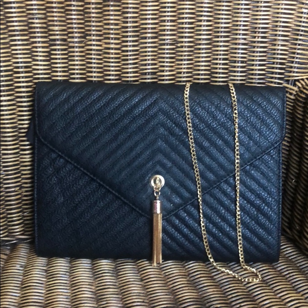 Black Faux Leather Quilted Clutch Handbag